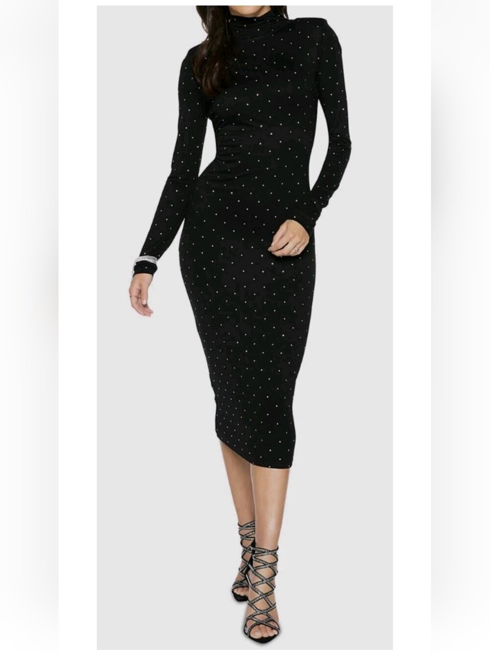 Ramy Brook Black Long-Sleeve Midi Dress with Stud Detail Size Small